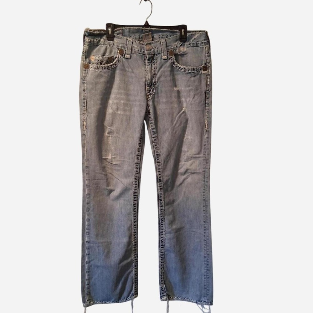 Mens Y2K True Religion jeans Bobby Super T Zipper Fly heavy distressing